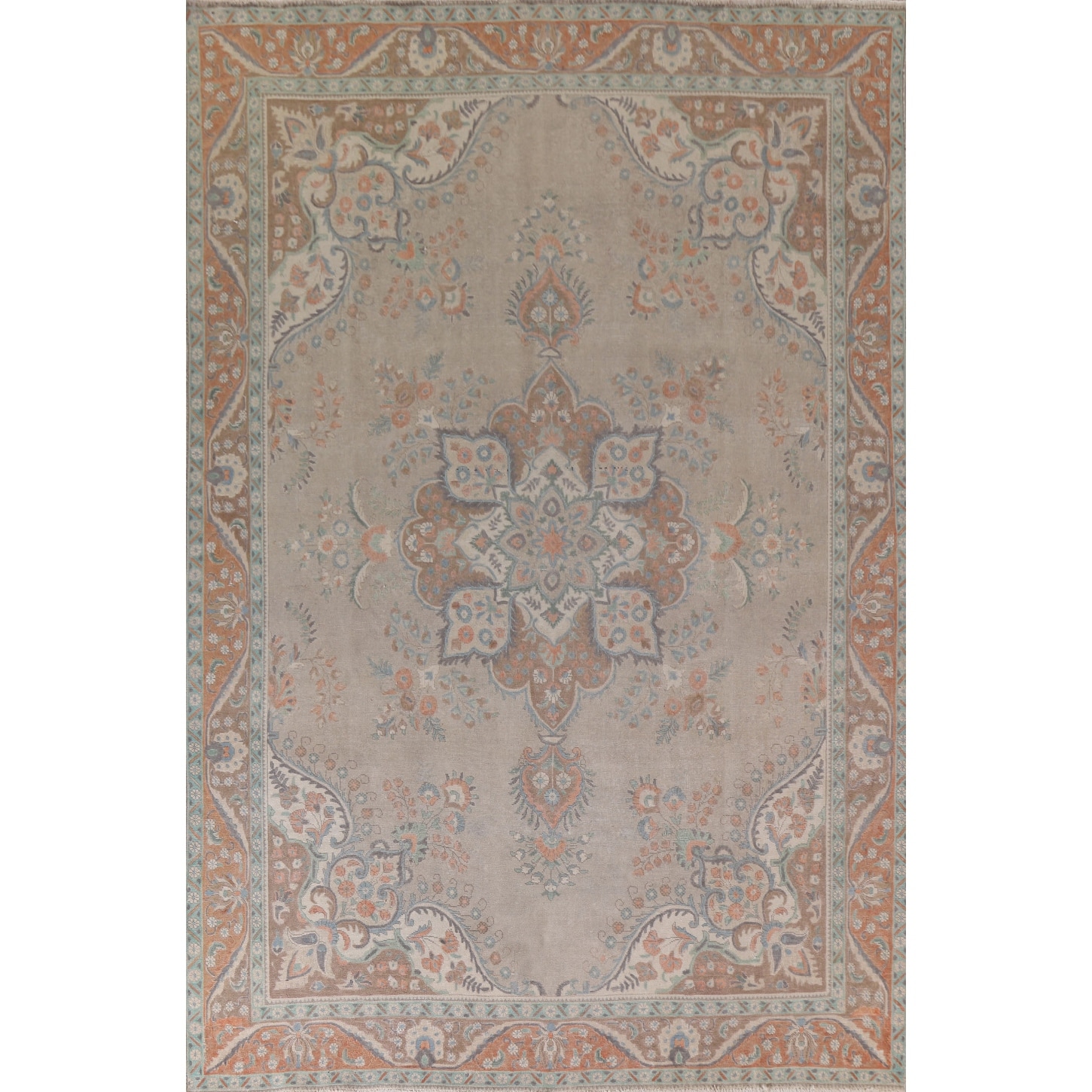 Hand Knotted Oriental 100% Wool Carpet Traditional Floral Beige & Ivories Tabriz Area Rug - 12' 11'' X 9' 9''