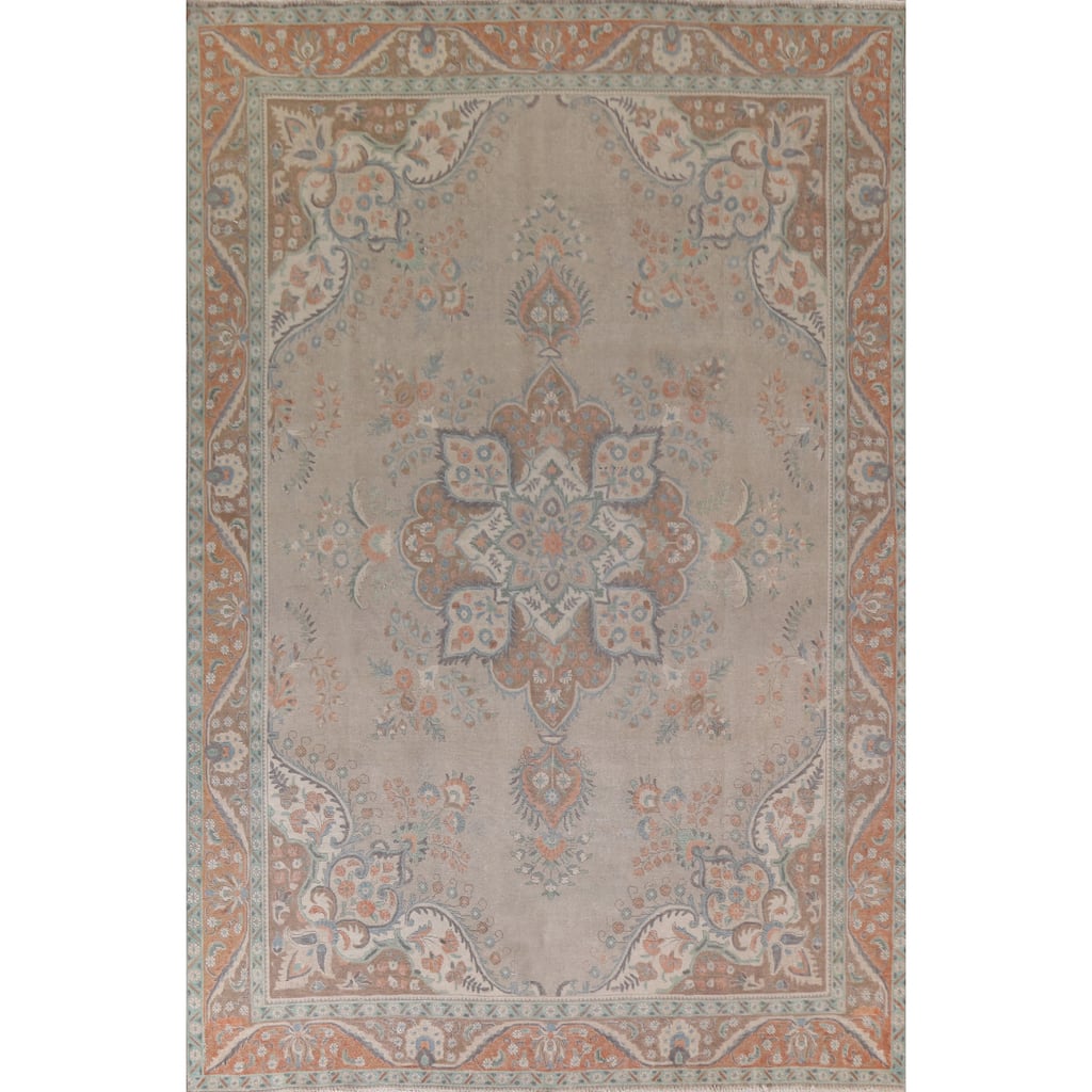 Hand Knotted Oriental 100% Wool Carpet Traditional Floral Beige & Ivories Tabriz Area Rug - 12' 11'' X 9' 9''