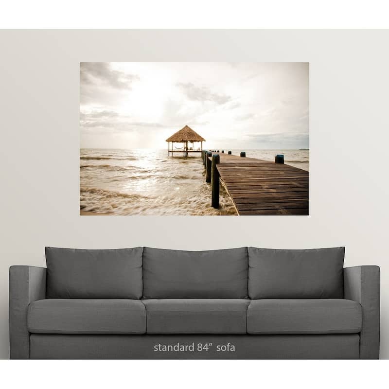 "A serene dock and cabana at sunrise, Belize" Poster Print - Multi
