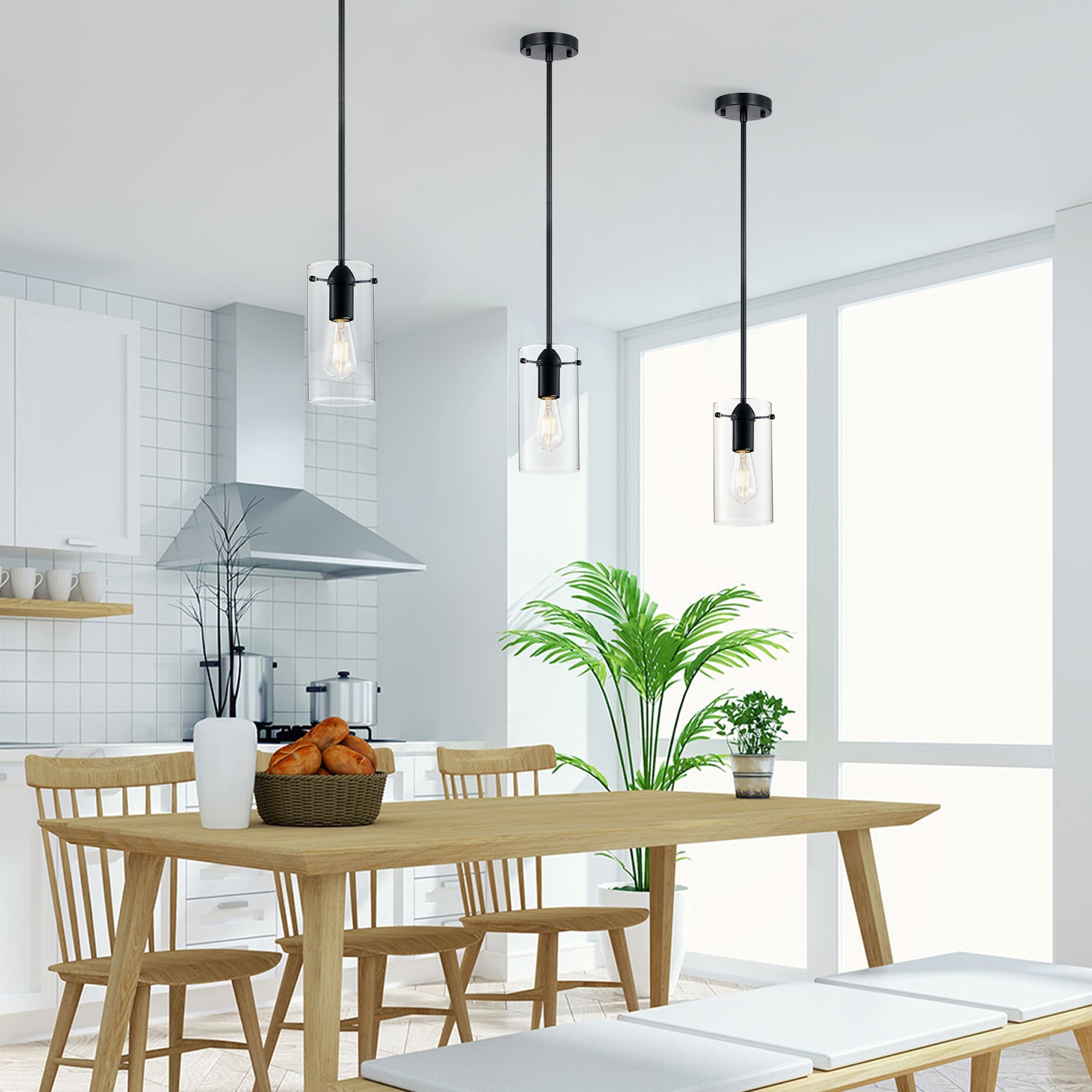 CO-Z Farmhouse Clear Glass Pendant Ceiling Light Fixture - Black