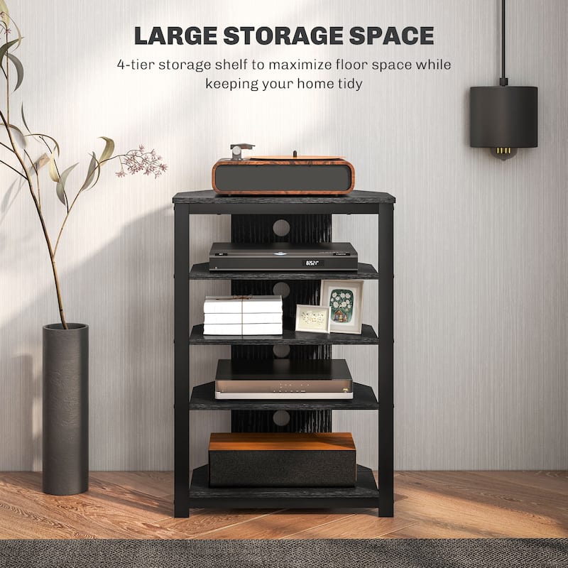 Corner TV Stand with 4 Shelves RGB LED Lighting Steel Frame and Cable Management for Living Room Storage