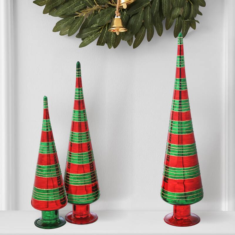12-18" Glass Stripe Tree Set of 3