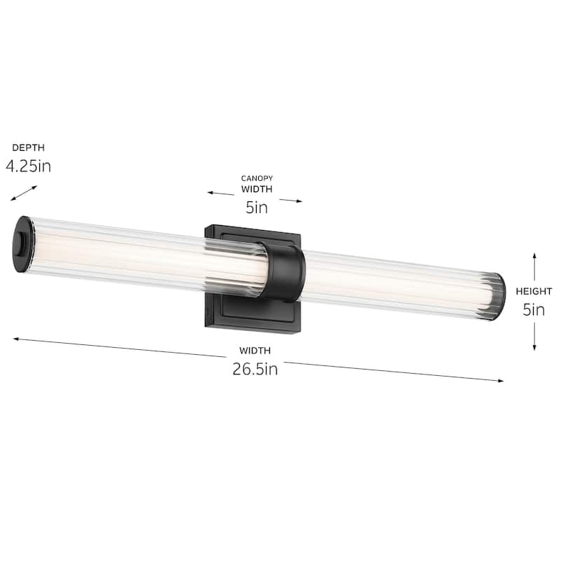 Kichler Lighting Laurene 26.5" Linear Bath Bar Medium LED with Clear Fluted Glass in Black