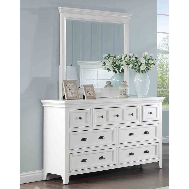 White Transitional Solid Wood Bedroom Furniture Set with USB Nightstand