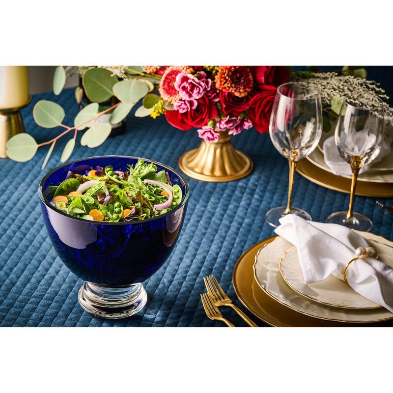 Majestic Gifts European Glass Round Footed Bowl-Cobalt 10.5" Diameter