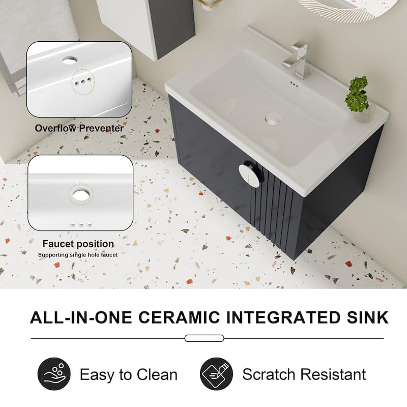 28 inch Wall Mounted Bathroom Vanity Set with Integrated Ceramic Sink