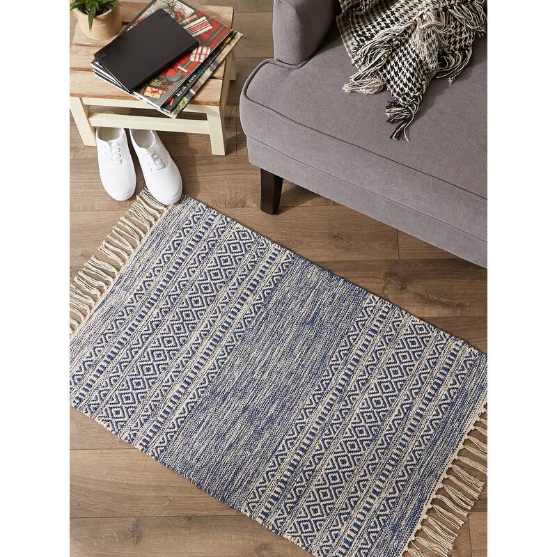 DII Black Ticking Stripe Hand-Loomed Rug 2x3 Ft - 24.0 In. L X 36.0 In. W X 0.2 In. H