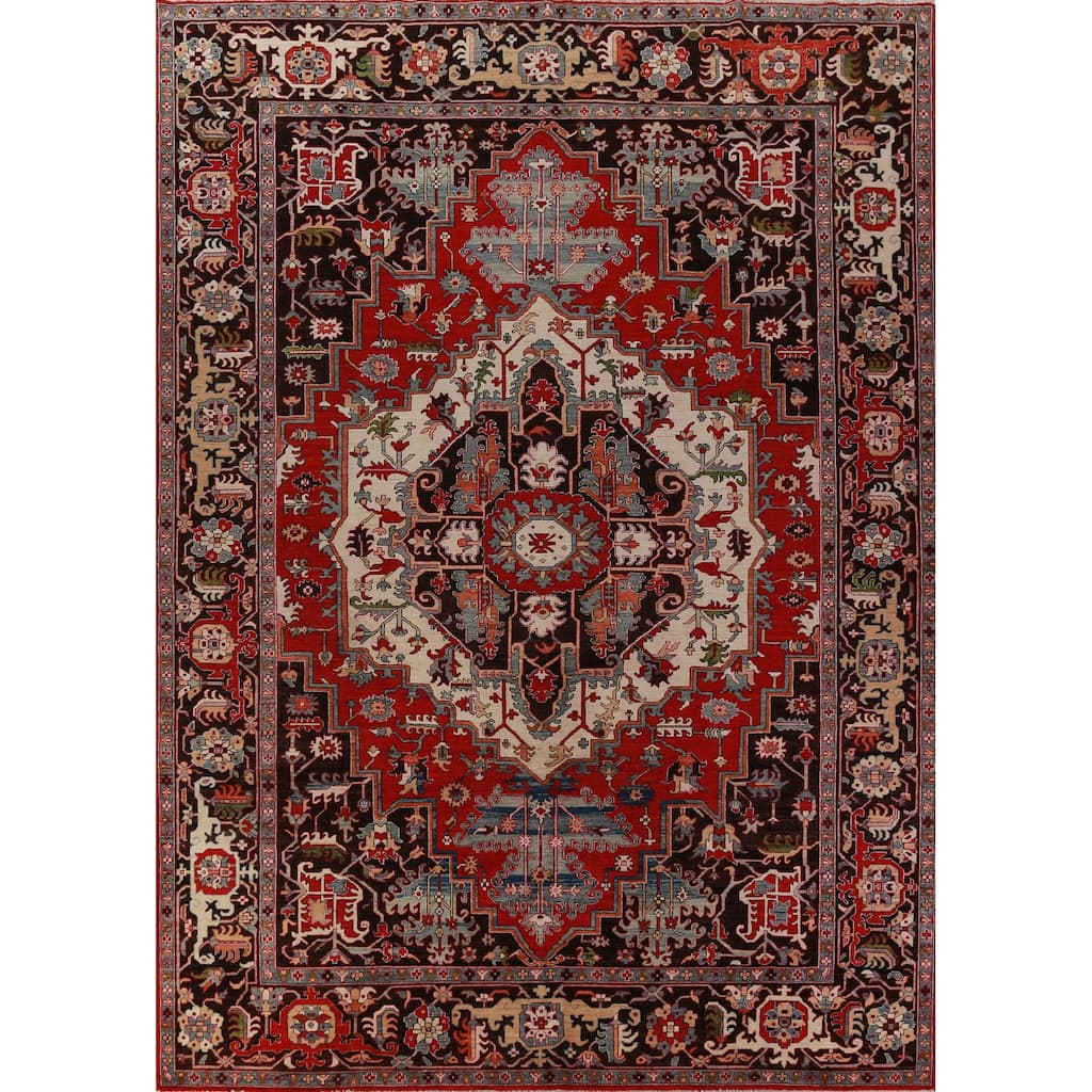Vegetable Dye Heriz Oriental Area Rug Hand-Knotted Wool Carpet - 10'1"x 13'4"
