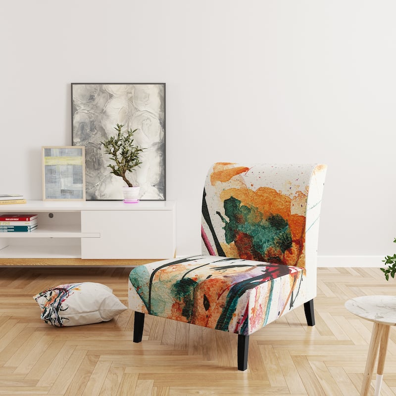 Designart "Abstract Orange Flowers" Upholstered Traditional Accent Chair - Arm Chair
