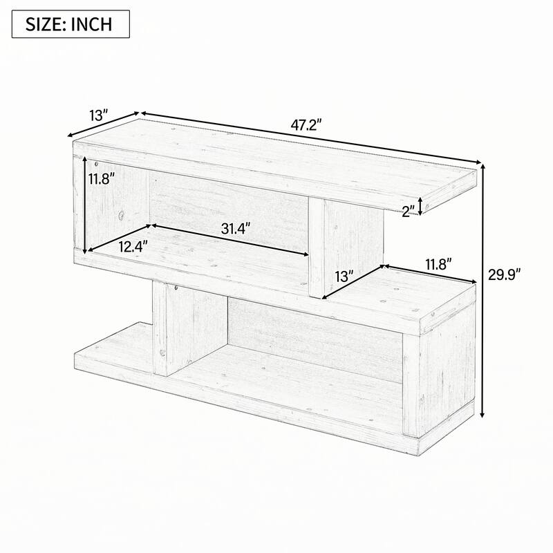 Retro Entryway Table with 2-Tier Open Shelf(Natural)