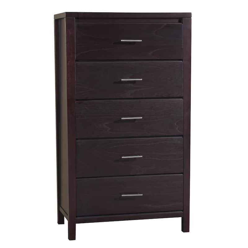Nevi 56 Inch Tall Dresser Chest, 5 Drawers, Chrome Bar Handles, Brown Wood - Brown, Chrome - 5-drawer