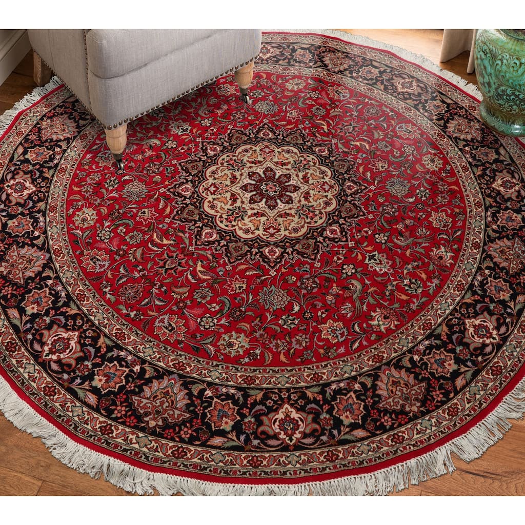 6'4''x6'4'' Hand Knotted Round Wool Red Oriental Area Rug - 6' 4'' x 6' 4''-Round