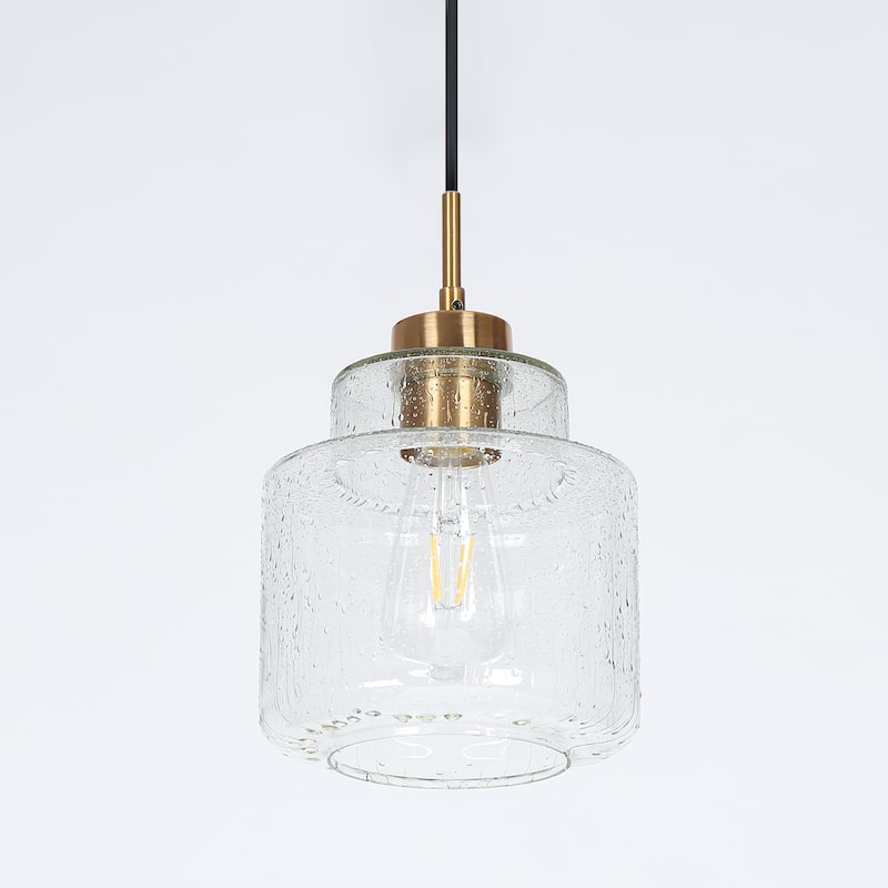 Yarge Modern Farmhouse Drum Wire Kitchen Bathroom Pendant with Art Glass Shade