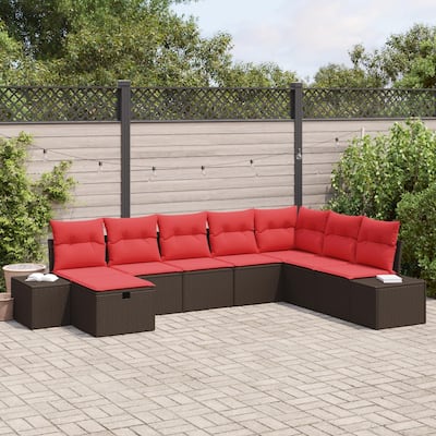vidaXL 8/9 Garden Sofa Set with Cushions Black/Brown/Grey Poly Rattan - 125.6 x 82.3 x 27.2