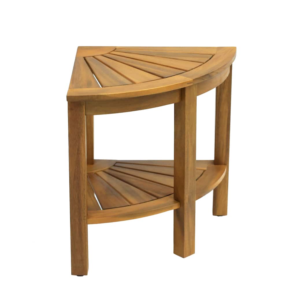 Maris 18" Solid Acacia Wood Indoor/Outdoor Corner Shower Bench with Shelf, By JONATHAN Y - 15.94L x 15.94W x 18.11H