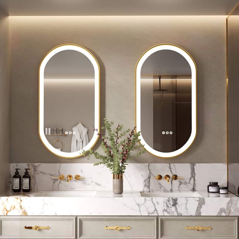 Oval LED Bathroom Mirror Light Wall Mounted with Metal Frame Anti-Fog