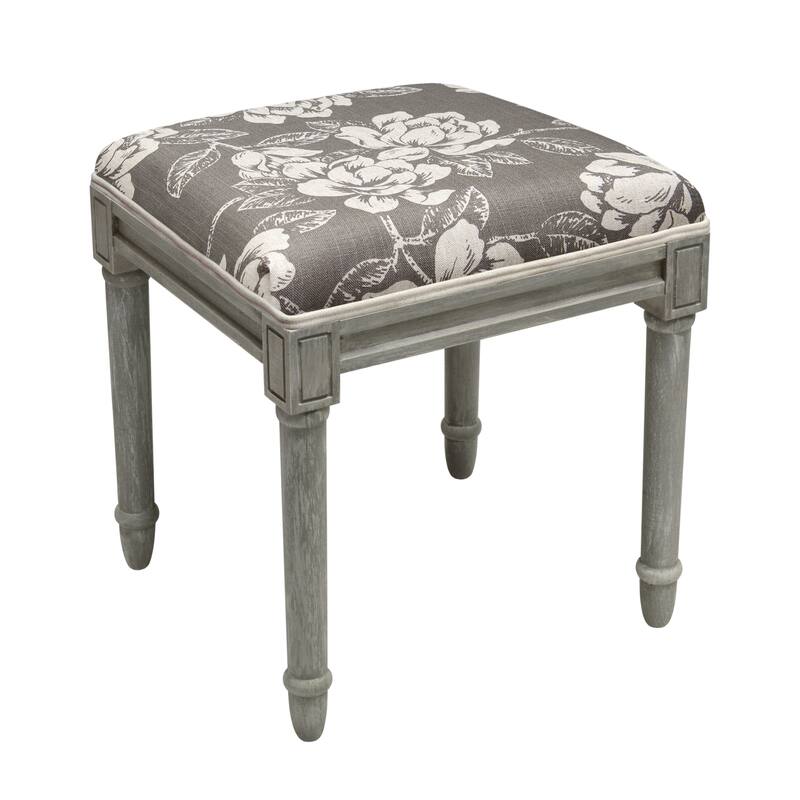 Grey Magnolia Vanity Stool with distressed Grey Frame