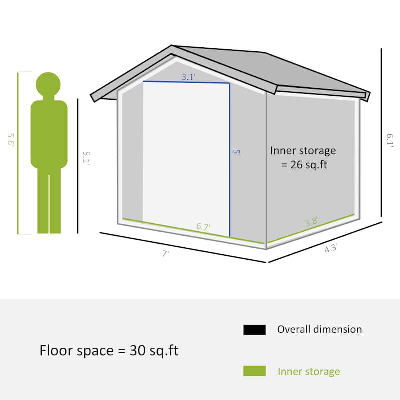 Outsunny 7'x4' Metal Outdoor Shed Organizer & Garden Storage with 4 Vents for Airflow & 2 Easy Sliding Doors
