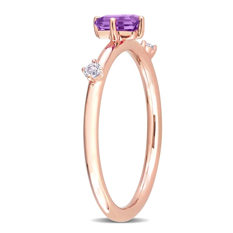 Miadora 10k Rose Gold Amethyst and White Topaz 3-Stone Stackable Rectangular Ring