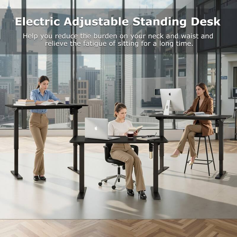 Javlergo Standing Desk, Adjustable Height Electric Sit Stand Up Down Computer Table, Ergonomic Rising Modern Lift Motorized