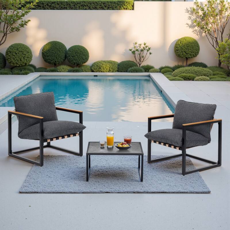 4 Piece All Weather Webbing Patio Conversation Set Outdoor Sofa Set with Washable Cushions and Chairs