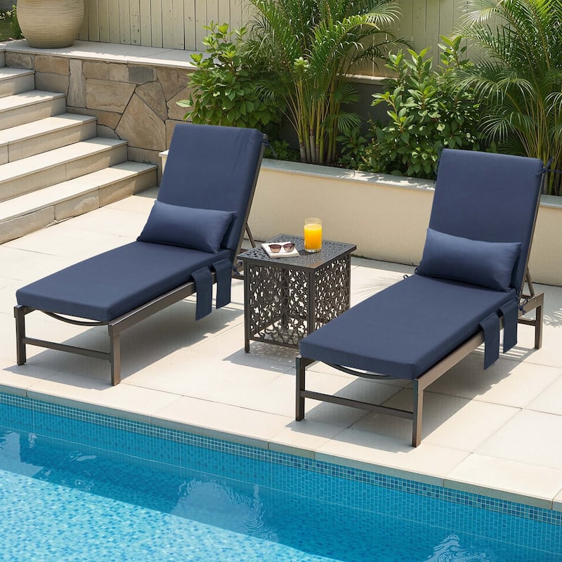 Outdoor Lounge Chair Cushions Patio Chaise Lounge Chair Seat Cushion with Pillow - 80 inches long - Navy Blue - 2PC