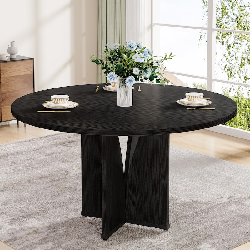 Wood 39.37-inch Round Dining Table for Kitchen Dining Room - Black