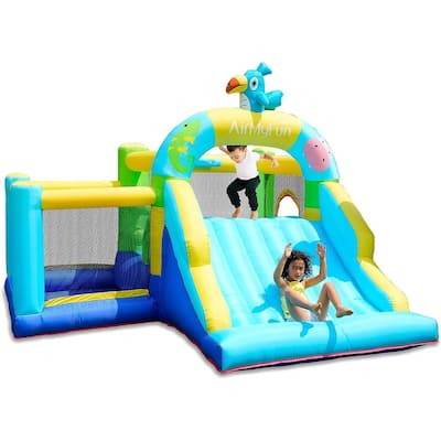 Bounce House with Blower, Inflatable Jump Bouncy Castle for Kids, with Wide Slide, Ball Pool for Backyard Play & Party Fun