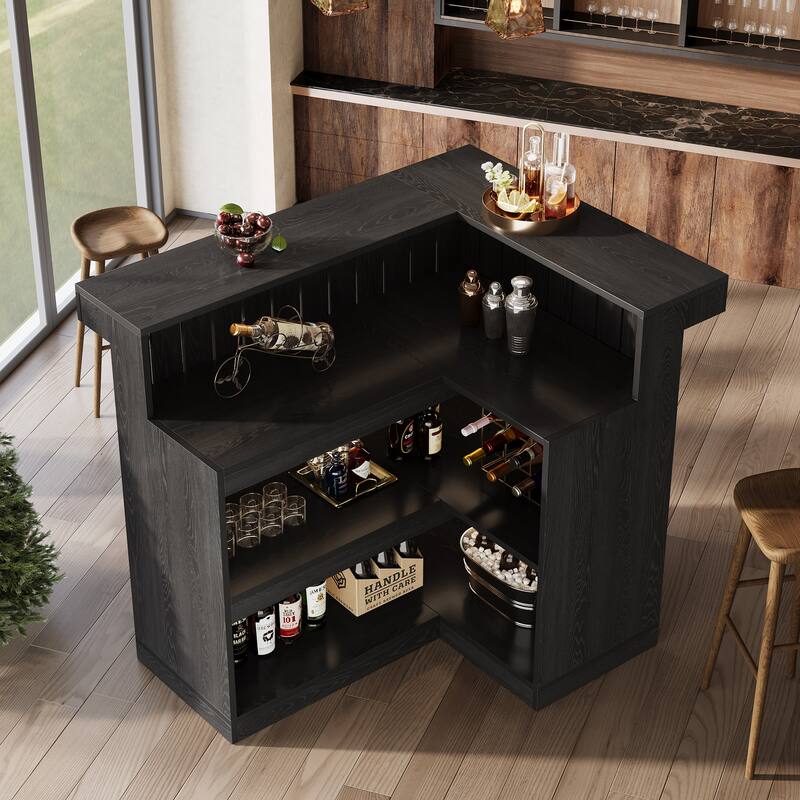 4-Tier L-Shaped Corner Home Liquor Bar Unit Table with Storage