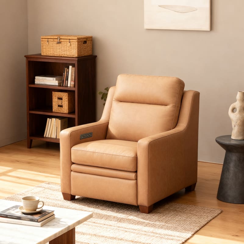 Genuine Leather Recliner Sofa 33" Triple-Motor Power Zero-Wall Reclining Couch with USB&USB-C Port - Camel