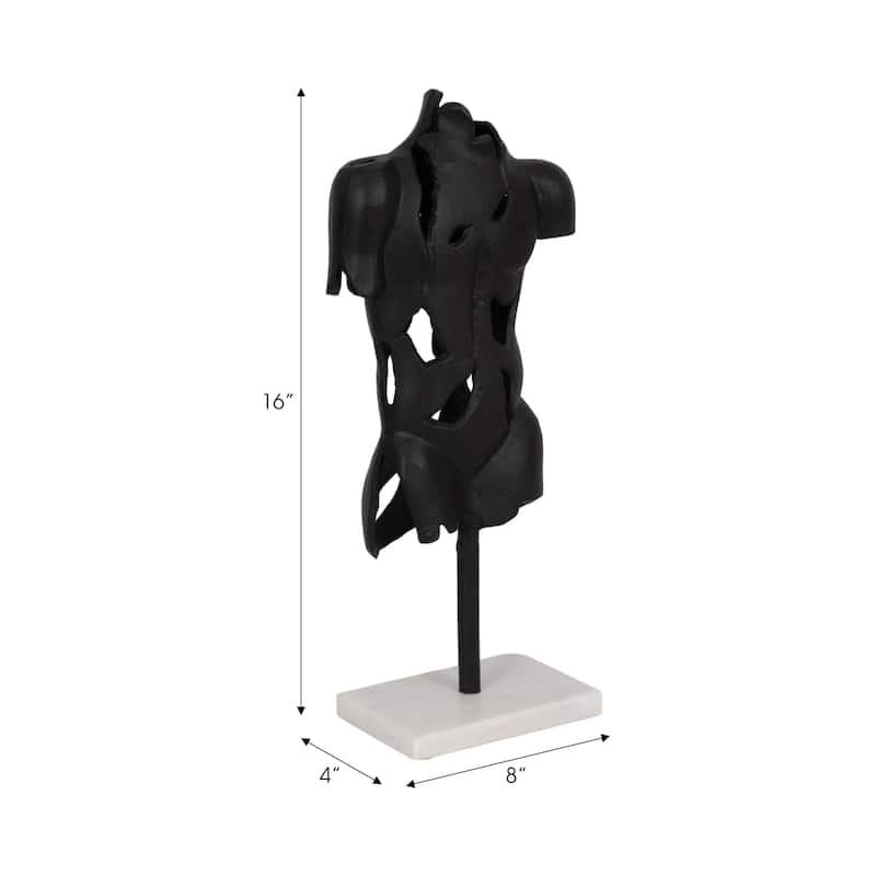 Black Abstract Torso Sculpture on Marble Base - Decorative Objects for Home Decor