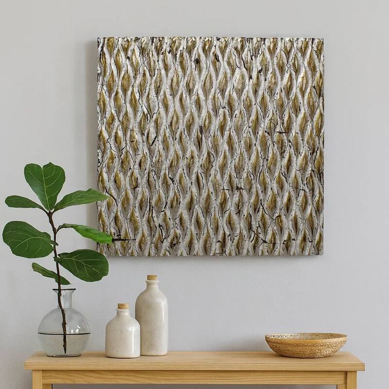 Modern Style Wooden Wall Decor with Patterned Carving, Large, Silver - 6 x 12