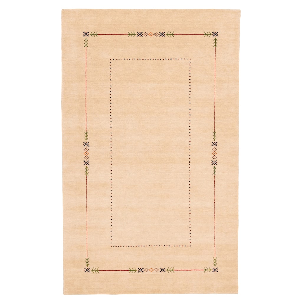 ECARPETGALLERY Hand Loomed Kashkuli Gabbeh Ivory Wool Rug - 4'10 x 7'10