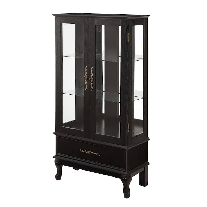 GDF Studio - Curio Cabinet with Adjustable Shelves and Storage Drawer