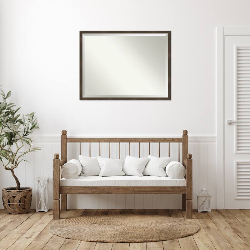 Woodgrain Stripe Beveled Wood Framed Wall Mirror