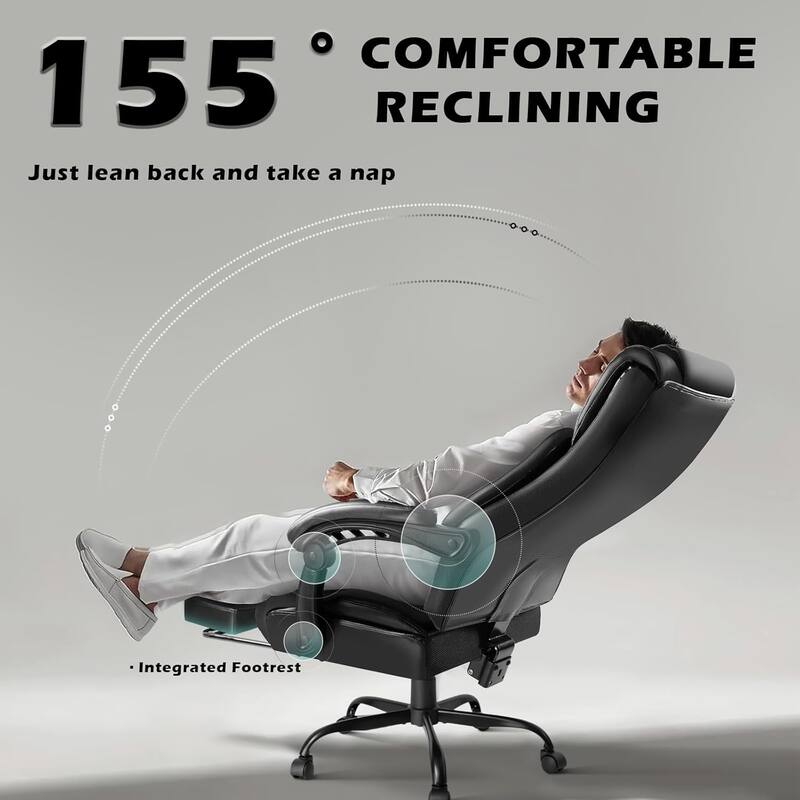 BOSSIN Big and Tall Office Chair Executive Heavy Duty Home Chairs with Foot Rest Ergonomic,High Back and Lumbar Support