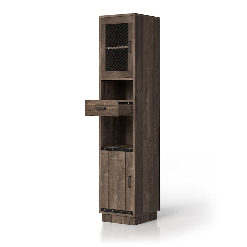 Hury Farmhouse Walnut Multi-Storage TV Tower by Furniture of America