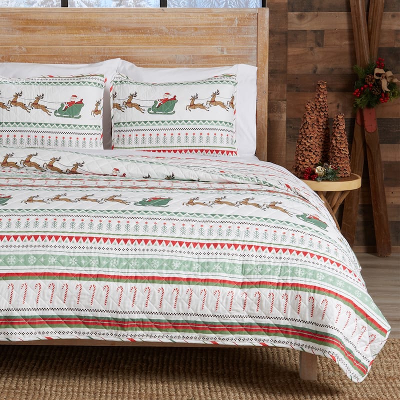 Premium Holiday Striped Microfiber Quilt Set With Shams - King