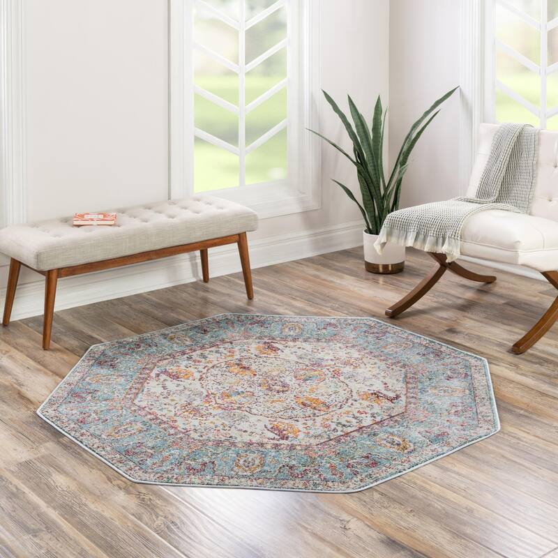 Traditional Samana Collection Area Rug - 8'2"x8'2" Octagon - Light Blue