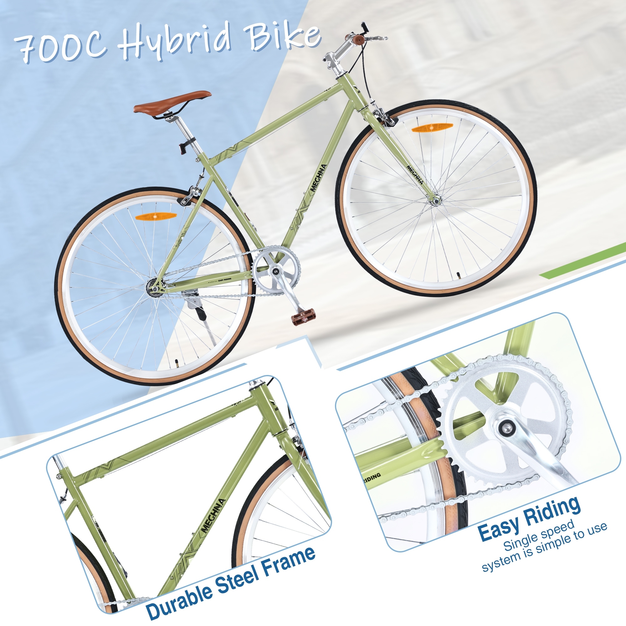 Leisure Bikes Commuter Bikes Single Speed Retro 700C Road Bike City Bicycle Unisex Bikes with Double Caliper Brakes Green Light Green