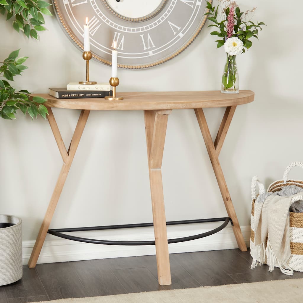 Brown Wood Half Moon Console Table - 42 x 16 x 31