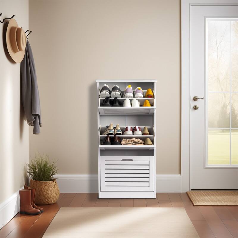 21.26" W MDF Shutter Drawers Shoe Cabinet White