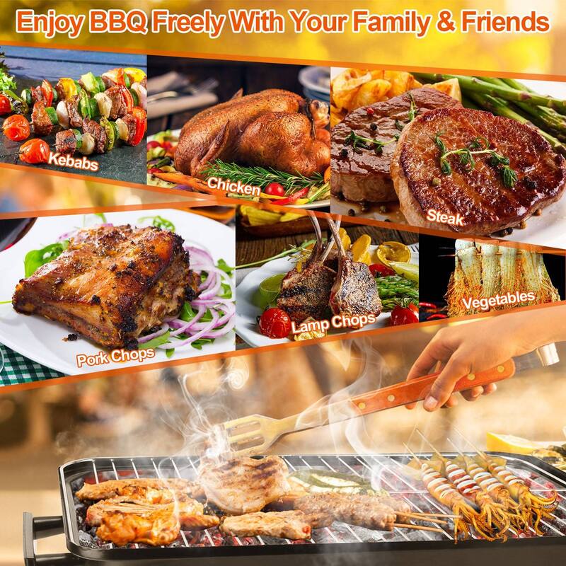 Portable Charcoal Grill Tabletop Foldable BBQ for Camping - 19.7 x 10.63 x 11.8in