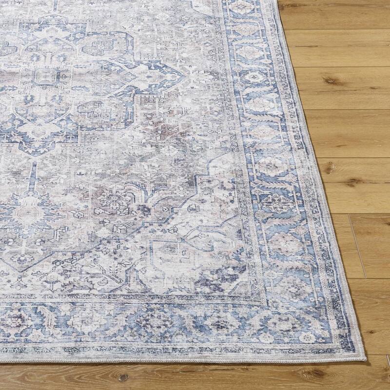 Livabliss Traditional Georgina Medallion Washable Area Rug - 2'7" x 10' - Dark Blue/Gray