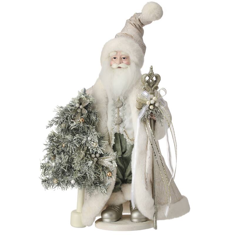 21" Fabric Mint Julep Santa With Tree On Base