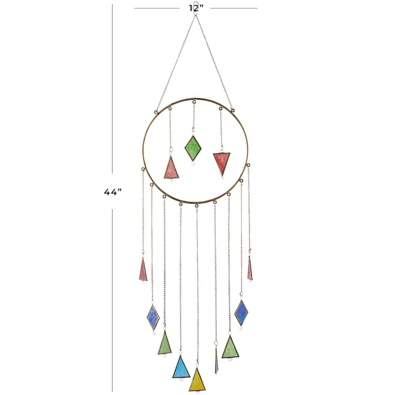 Metal Geometric Windchime with Stained Glass - Multi Colored - Roche River Decor