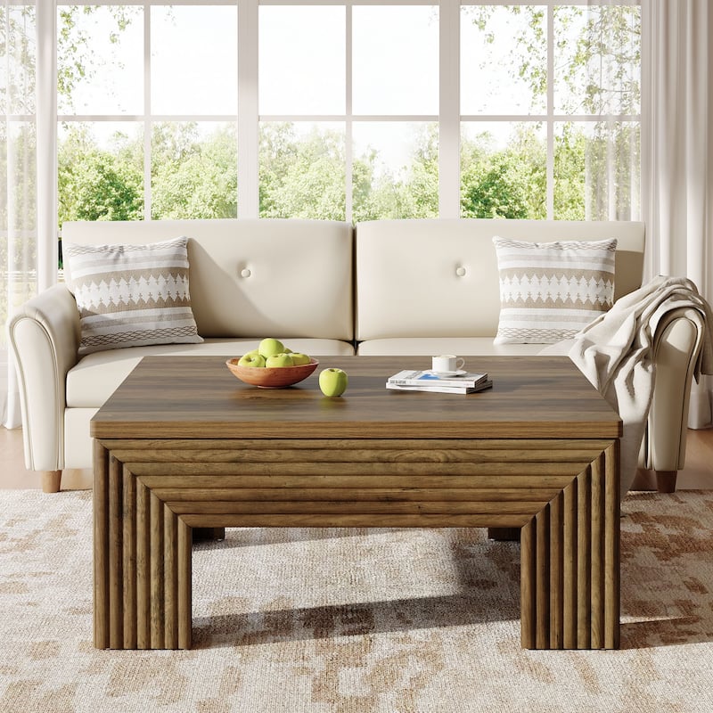 Square Coffee Table, 39.4 Inch Rustic Living Room Center Table