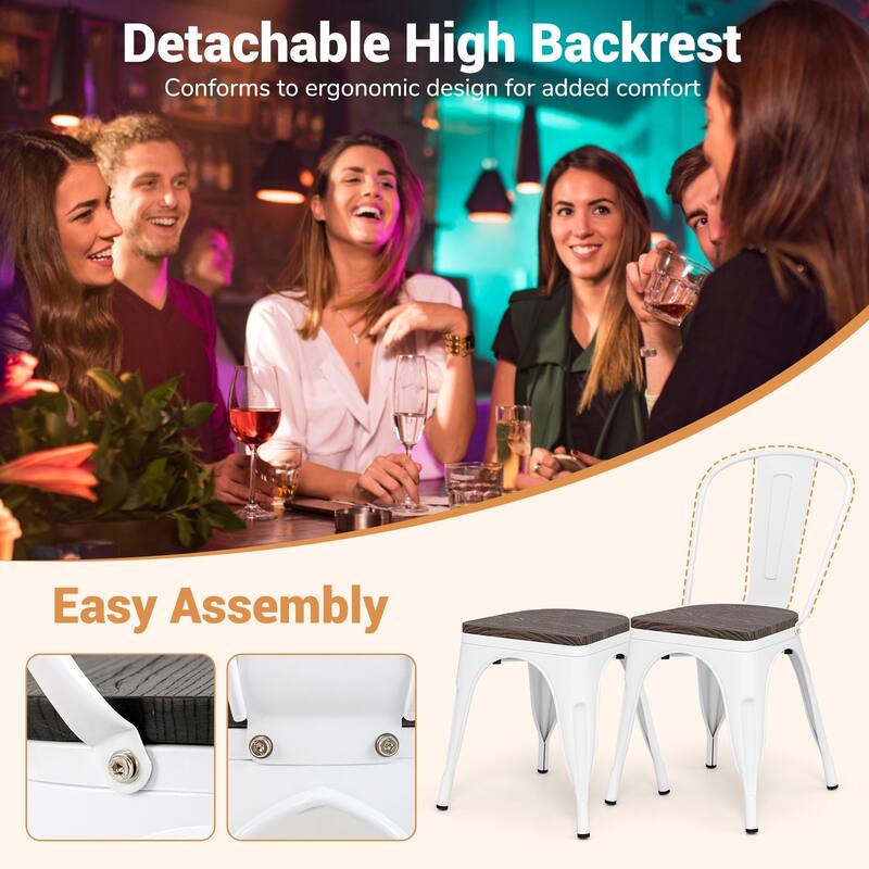 Gymax Metal Dining Chairs Set of 4 w/Wood Seat & Removable Backrest