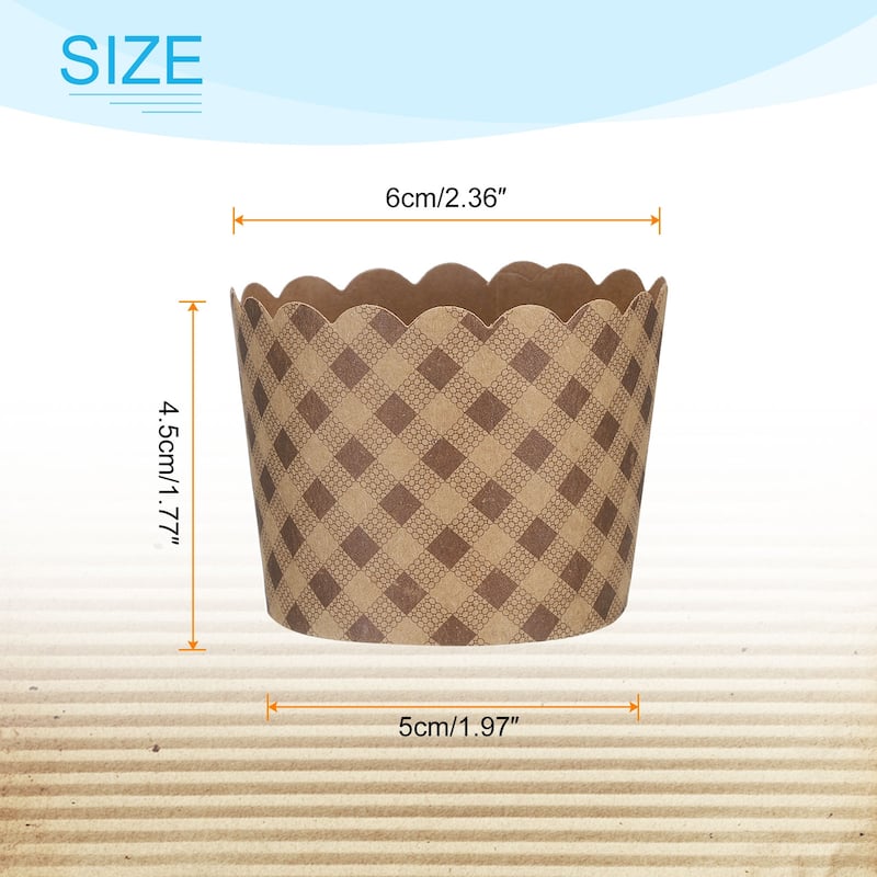 50Pcs Paper Baking Cups Brown Kraft Paper Muffins Liner Cupcake Plaid - Small