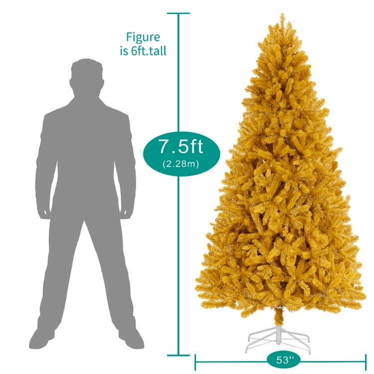 Maria Gold Christmas Tree Prelit, Realistic Artificial Christmas Tree with Lights Bed Bath